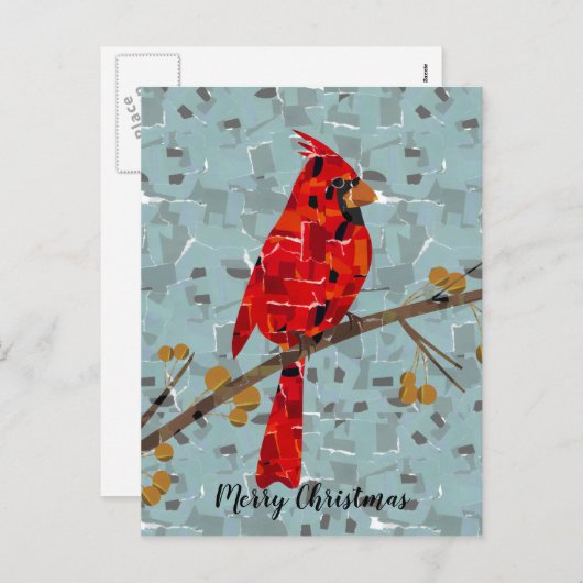 赤(鳥)ショウジョウコウカンチョウ、クリスマスの鳥 シーズンポストカード (正面/裏面)