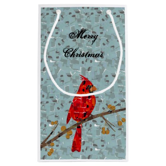 赤(鳥)ショウジョウコウカンチョウ、クリスマスの鳥 スモールペーパーバッグ (裏面)