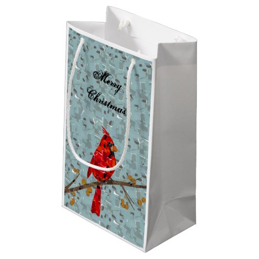 赤(鳥)ショウジョウコウカンチョウ、クリスマスの鳥 スモールペーパーバッグ (裏面アングル)