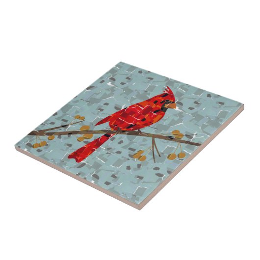赤(鳥)ショウジョウコウカンチョウ、クリスマスの鳥 タイル (側面)