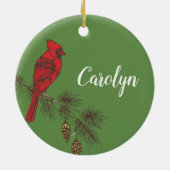 赤（鳥）ショウジョウコウカンチョウ パーソナライズされた セラミックオーナメント (裏面)