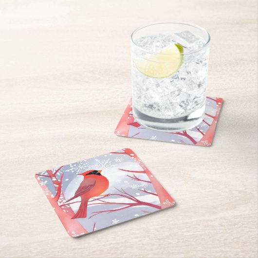 赤（鳥）ショウジョウコウカンチョウ | 美しい水絵を描色 スクエアペーパーコースター (インサイチュ)