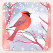 赤（鳥）ショウジョウコウカンチョウ | 美しい水絵を描色 スクエアペーパーコースター (正面)