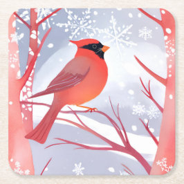 赤（鳥）ショウジョウコウカンチョウ | 美しい水絵を描色 スクエアペーパーコースター