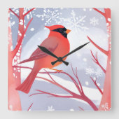 赤(鳥)ショウジョウコウカンチョウ | 美しい水絵を描色 スクエア壁時計 (正面)