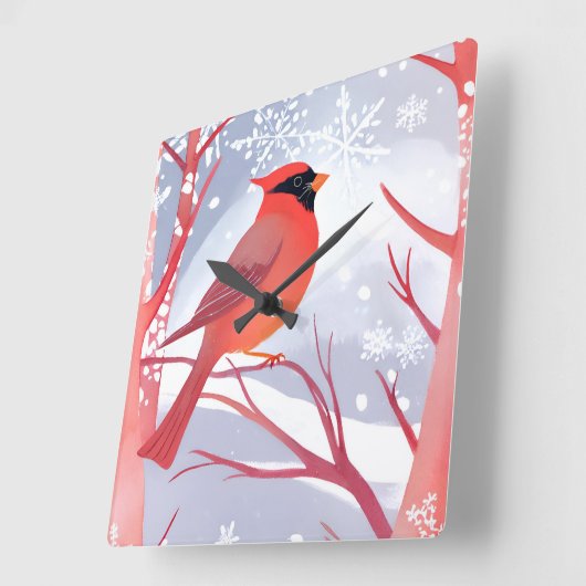 赤(鳥)ショウジョウコウカンチョウ | 美しい水絵を描色 スクエア壁時計 (傾斜)