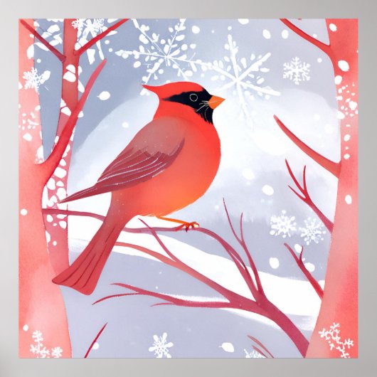 赤（鳥）ショウジョウコウカンチョウ | 美しい水絵を描色 ポスター (正面)