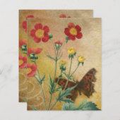 赤&黄ヴィンテージフローラスクラップブック紙 (正面/裏面)