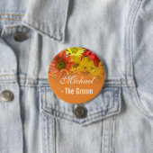 赤、黄色とオレンジのデイジー新婦結婚の 缶バッジ (インサイチュ)