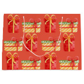 赤、黄色のギフト赤オレンジ大抱き枕 ラージペーパーバッグ (正面)