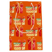 赤、黄色のクリスマスギフトオレンジ中抱き枕 ミディアムペーパーバッグ (正面)