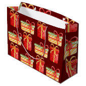 赤、黄色のクリスマスギフト濃い赤の大抱き枕 ラージペーパーバッグ (裏面アングル)