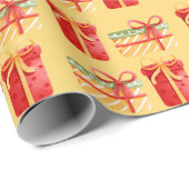 赤、黄色のクリスマスプレゼント黄色のラッピング紙 ラッピングペーパー (ロールコーナー)