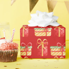 "赤、黄色のクリスマスプレゼント"赤のラッピング紙 ラッピングペーパー