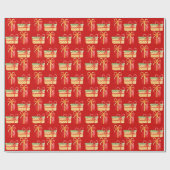 "赤、黄色のクリスマスプレゼント"赤のラッピング紙 ラッピングペーパー (フラット)