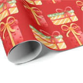 "赤、黄色のクリスマスプレゼント"赤のラッピング紙 ラッピングペーパー (ロールコーナー)