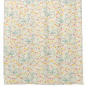 赤、黄色の花と青の自転車お洒落 シャワーカーテン (正面)