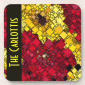 赤、黄色の金ゴールドミニボックスの背パーソナライズされた景 コースター (正面)