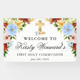 赤、黄色の青の花1聖なる聖餐式 横断幕