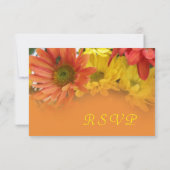赤+黄色+オレンジ色のデイジーの花の結婚式RSVP 出欠カード (裏面)