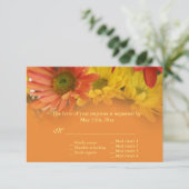 赤、黄色、オレンジ色のデイジーの花RSVP 結婚's 出欠カード (スタンド正面)