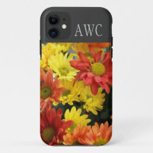 赤、黄色、オレンジ色のデイジー花、モノグラム