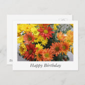 赤、黄色、オレンジ色のデイジー花happy bithday ポストカード (正面/裏面)