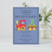 赤+黄色+青の電車 こどもの2歳の誕生日パーティー 招待状 (スタンド正面)