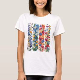赤+黄色+青+白+かわいい+野の花 Tシャツ