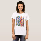 赤+黄色+青+白+かわいい+野の花 Tシャツ (正面フル)