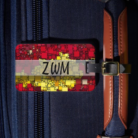 赤、黄、および金ゴールド幾何学的モザイク抽象芸術 ラゲッジタグ (正面インサイチュ4)