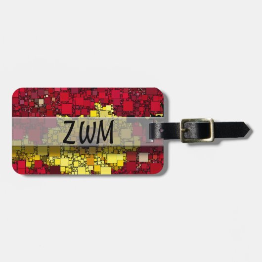 赤、黄、および金ゴールド幾何学的モザイク抽象芸術 ラゲッジタグ (正面横)