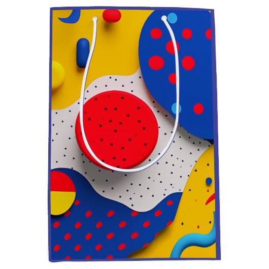 赤、黄、および青の明るい3D形状 ミディアムペーパーバッグ (正面)