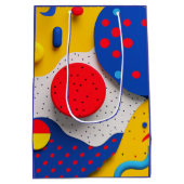 赤、黄、および青の明るい3D形状 ミディアムペーパーバッグ (裏面)