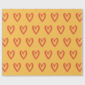 赤（黄）の手描きハート ラッピングペーパー (フラット)