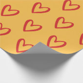 赤（黄）の手描きハート ラッピングペーパー (角)