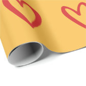 赤（黄）の手描きハート ラッピングペーパー (ロールコーナー)