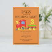 赤 黄 オレンジの列車 子どもの誕生日パーティー 招待状 (スタンド正面)