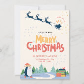 赤 黄 モダン ミニマリスト クリスマス おめでとう 招待状 (正面)