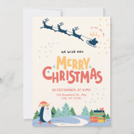 赤 黄 モダン ミニマリスト クリスマス おめでとう 招待状