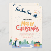 赤 黄 モダン ミニマリスト クリスマス おめでとう 招待状 (正面/裏面)