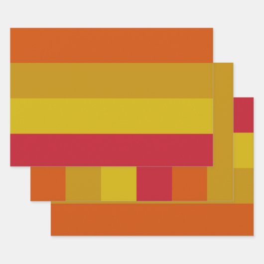 赤、黄、金ゴールド、オレンジストライプ色 ラッピングペーパーシート (セット)