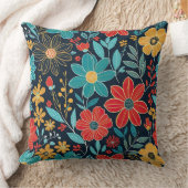 赤、黄、青のお洒落フローラ クッション (ブランケット)
