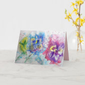 赤、黄、青のパンジーの花 水彩カード カード (黄色い花)