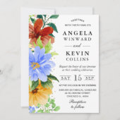 赤 黄 青のボーホー フラワー ウェディング 招待状 (正面)