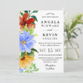 赤 黄 青のボーホー フラワー ウェディング 招待状 (スタンド正面)