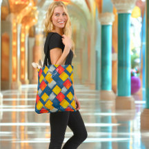 赤、黄、青の幾何学的なダイヤモンドのパターン