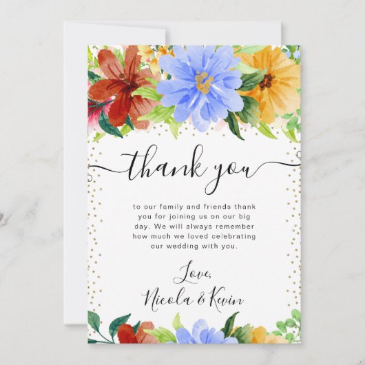 赤、黄、青の結婚花 サンキューカード (正面)