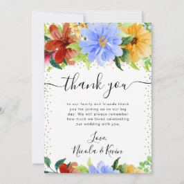 赤、黄、青の結婚花 サンキューカード