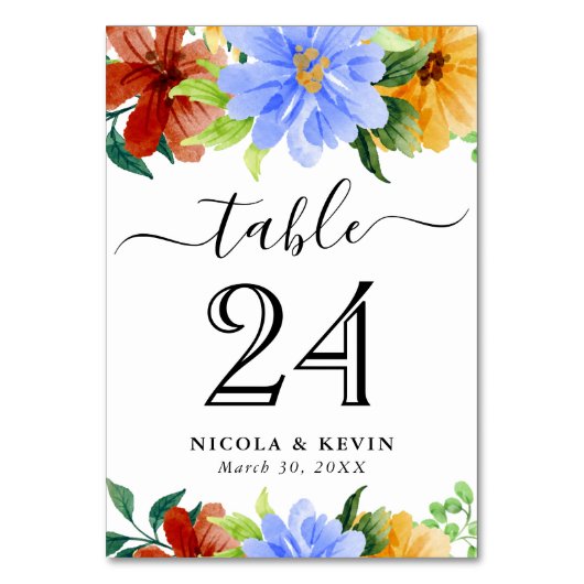 赤、黄、青の結婚花 テーブルナンバー (正面)